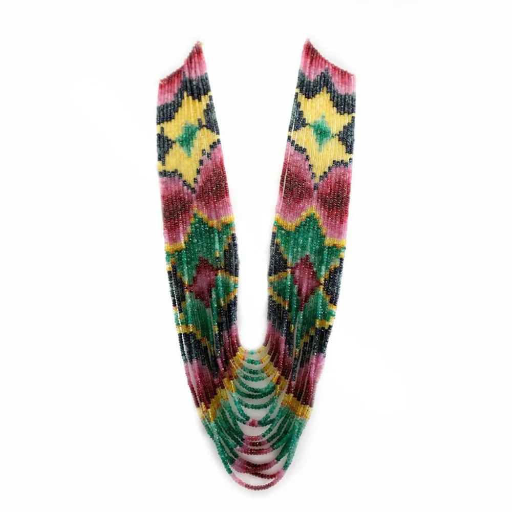 Collier saphir, rubis & émeraude rondelle facette 
