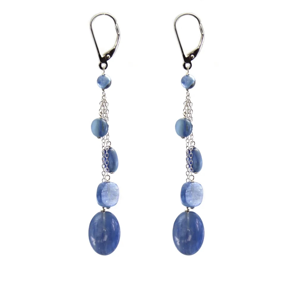 Boucles d'oreilles : cyanite  & dormeuse et chaîne argent 925 x 2pcs
