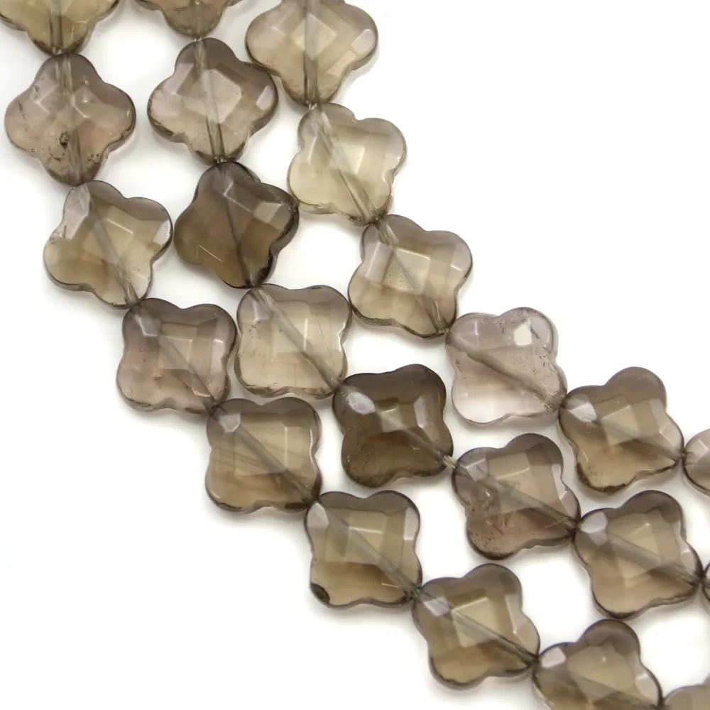Smokey quartz clover  faceted 13 mm x 40cm    