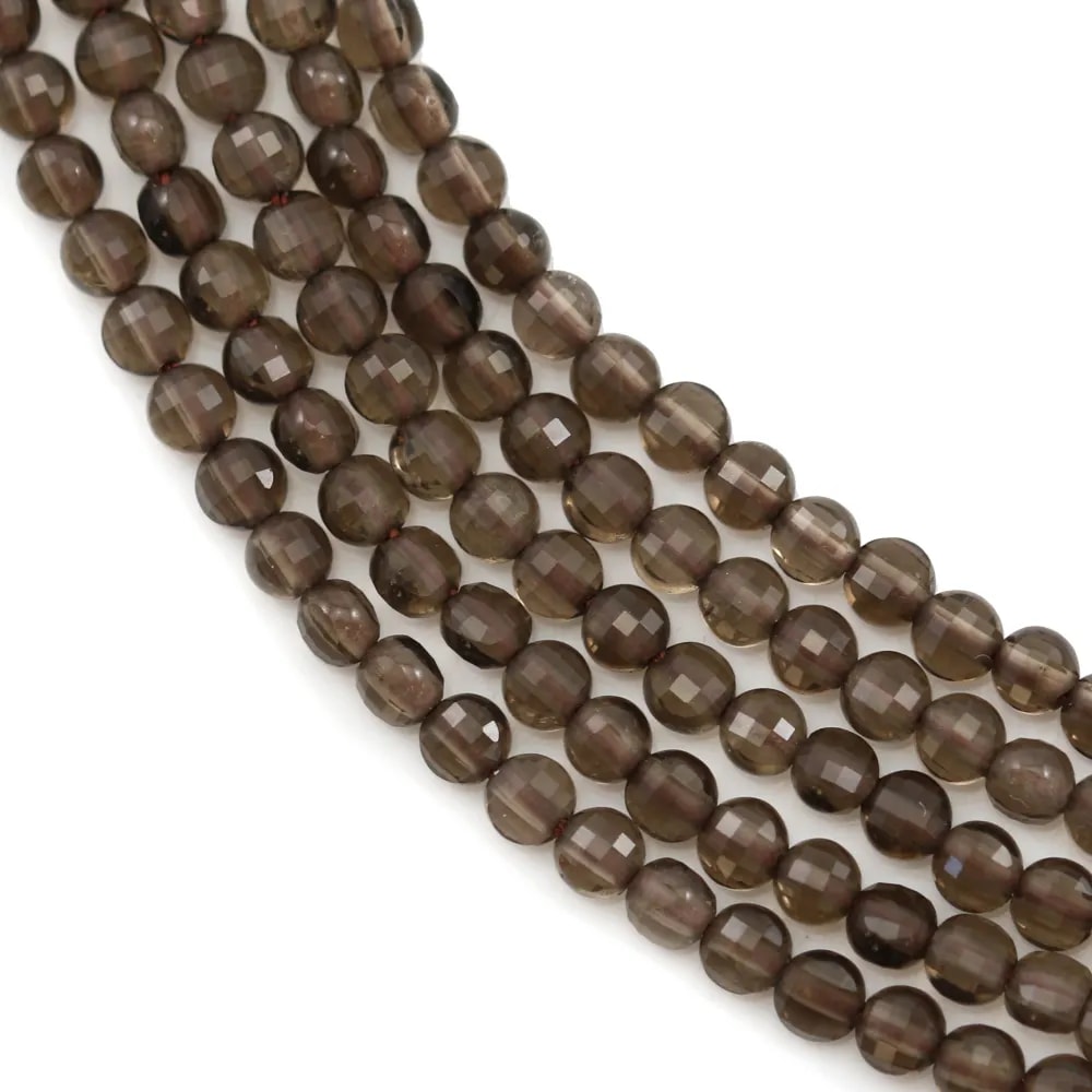 Smoked quartz, in flat round faceted shape, 2.5mm x 39cm