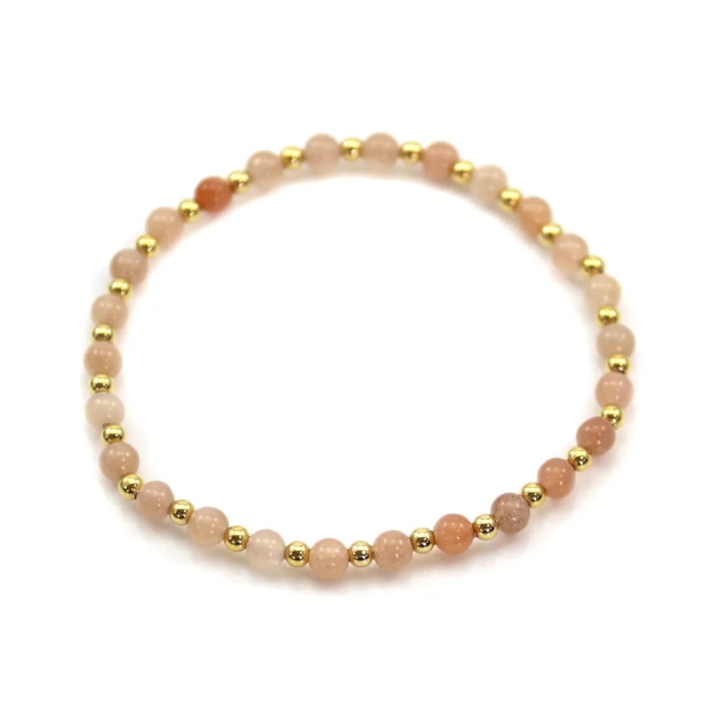 Bracelet pierre de lune 4mm, avec perles dorées x 1pc