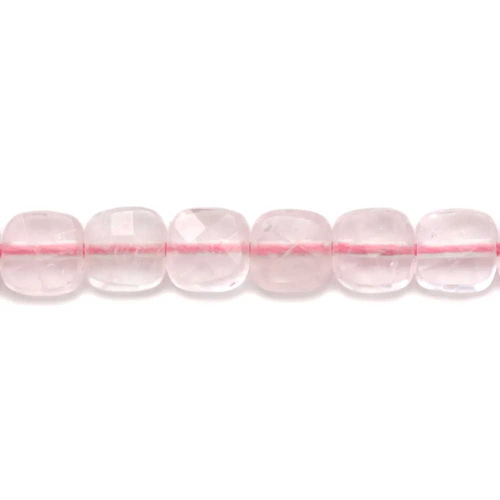 Quartz rose carré facette 6mm x 40cm