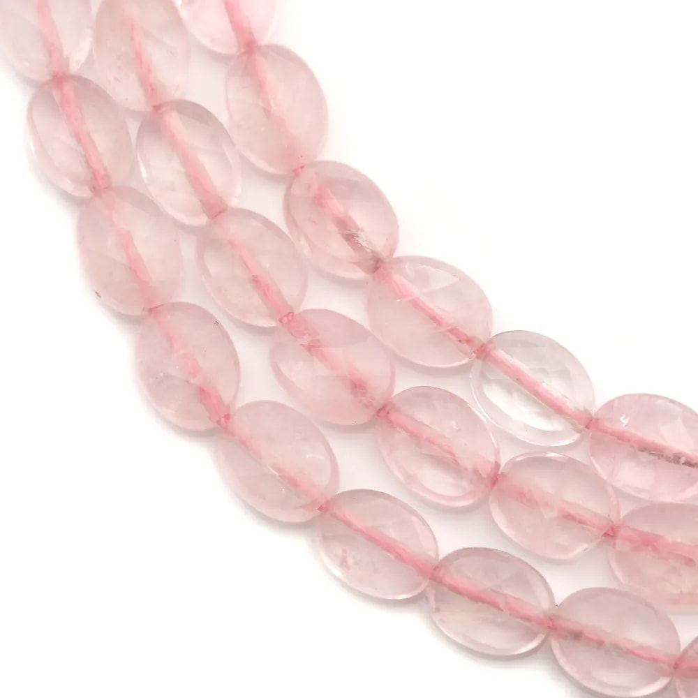 Quartz rose, de forme ovale facette, 6x8mm x 39cm