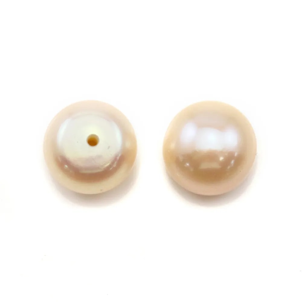 Perles de culture d'eau douce, semi-percée, saumon, bouton, 9-10mm x 2pcs