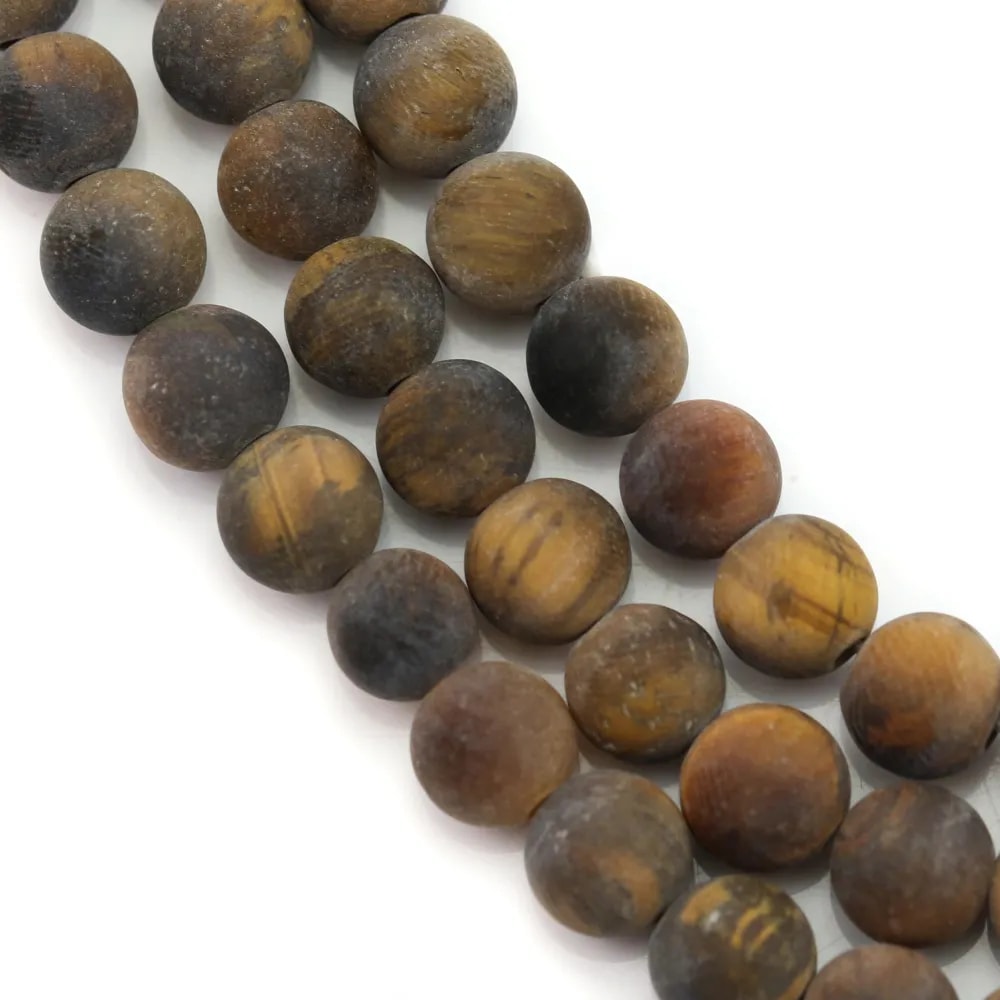 Œil de tigre matte de forme ronde 8mm x 38cm