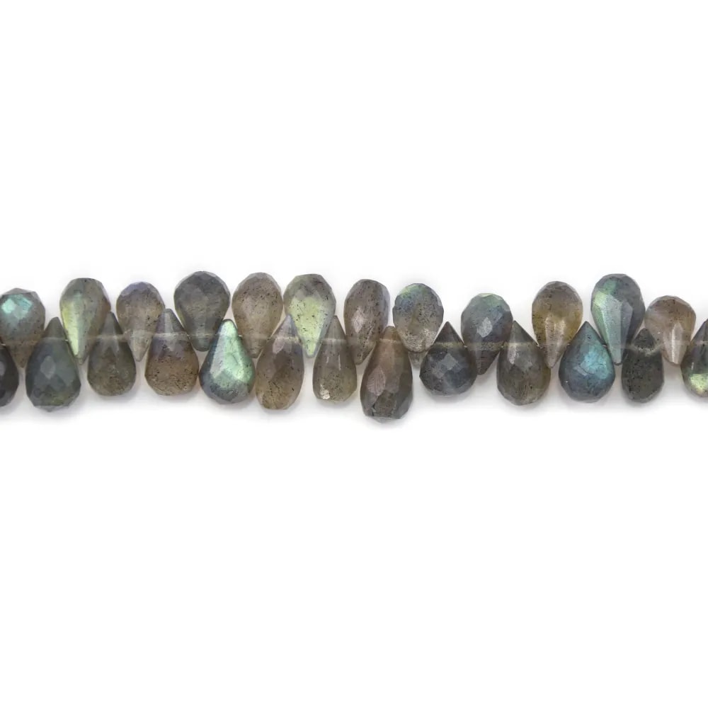 Labradorite grise, en forme de briolette facetté, 5.5 * 8.5mm x 40cm