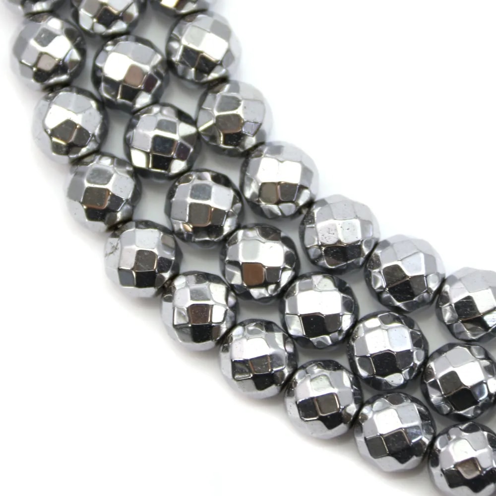 Hématite argenté ronde facette 8mm x 40cm
