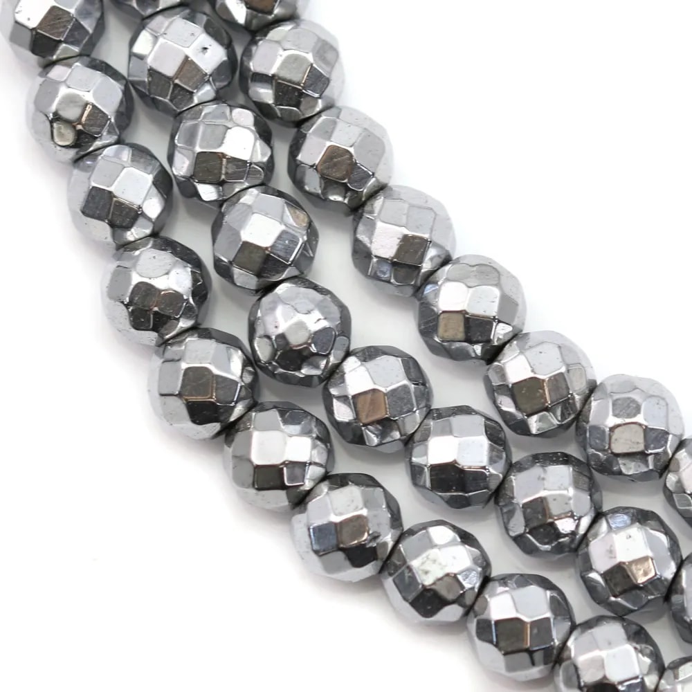 Hématite argenté ronde facette 6mm x 40cm