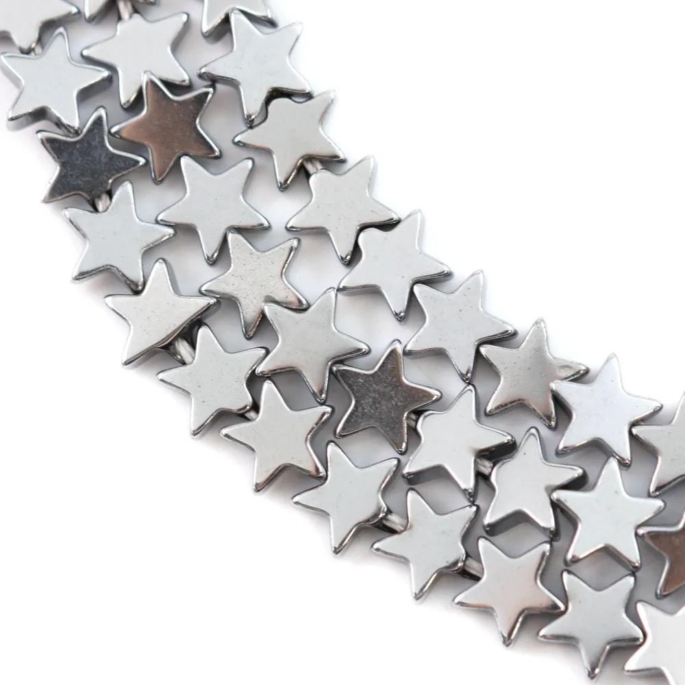 Hématite argenté étoile 6mm x 40cm