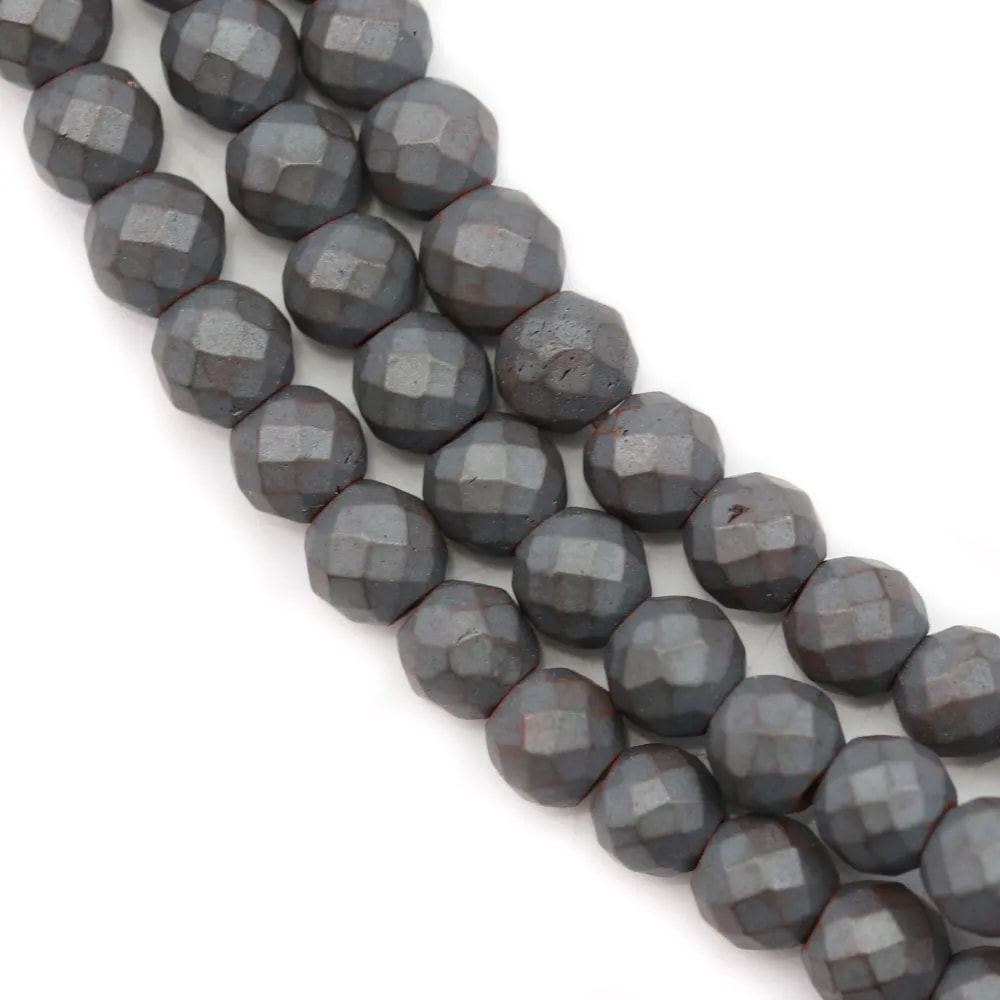 Hématite  mate ronde facette 4mm x 39cm