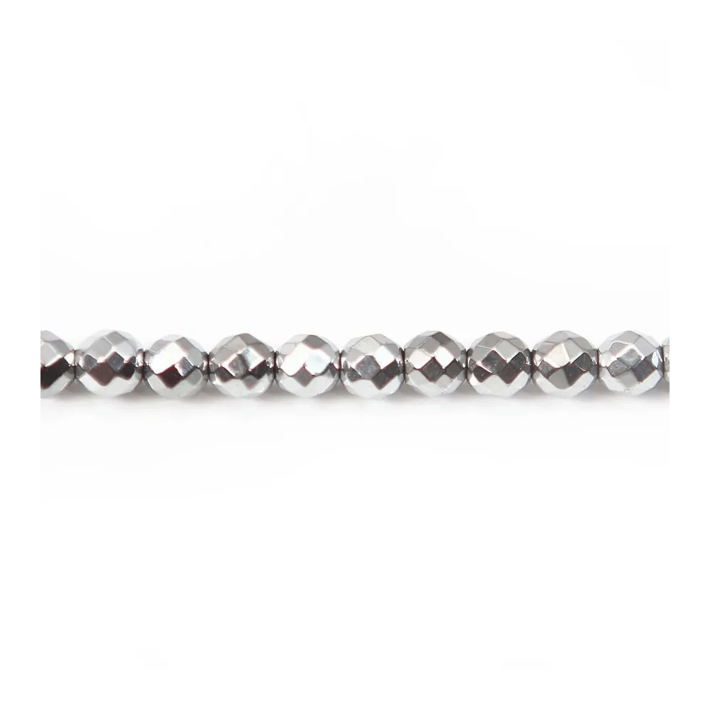 Hématite argenté ronde facette 4mm x 40cm