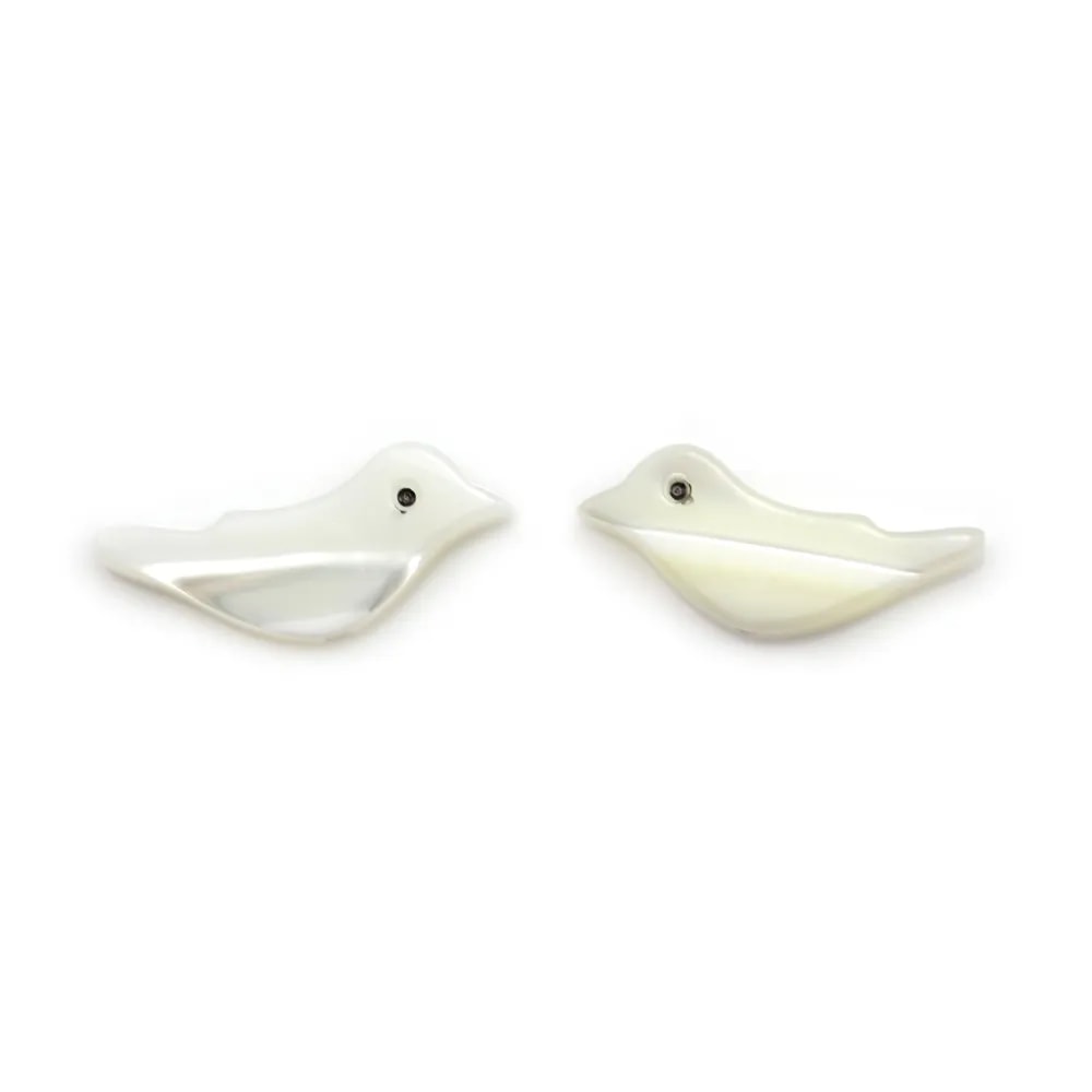 Nacre blanche en forme d'oiseau 6x15mm x 2pcs