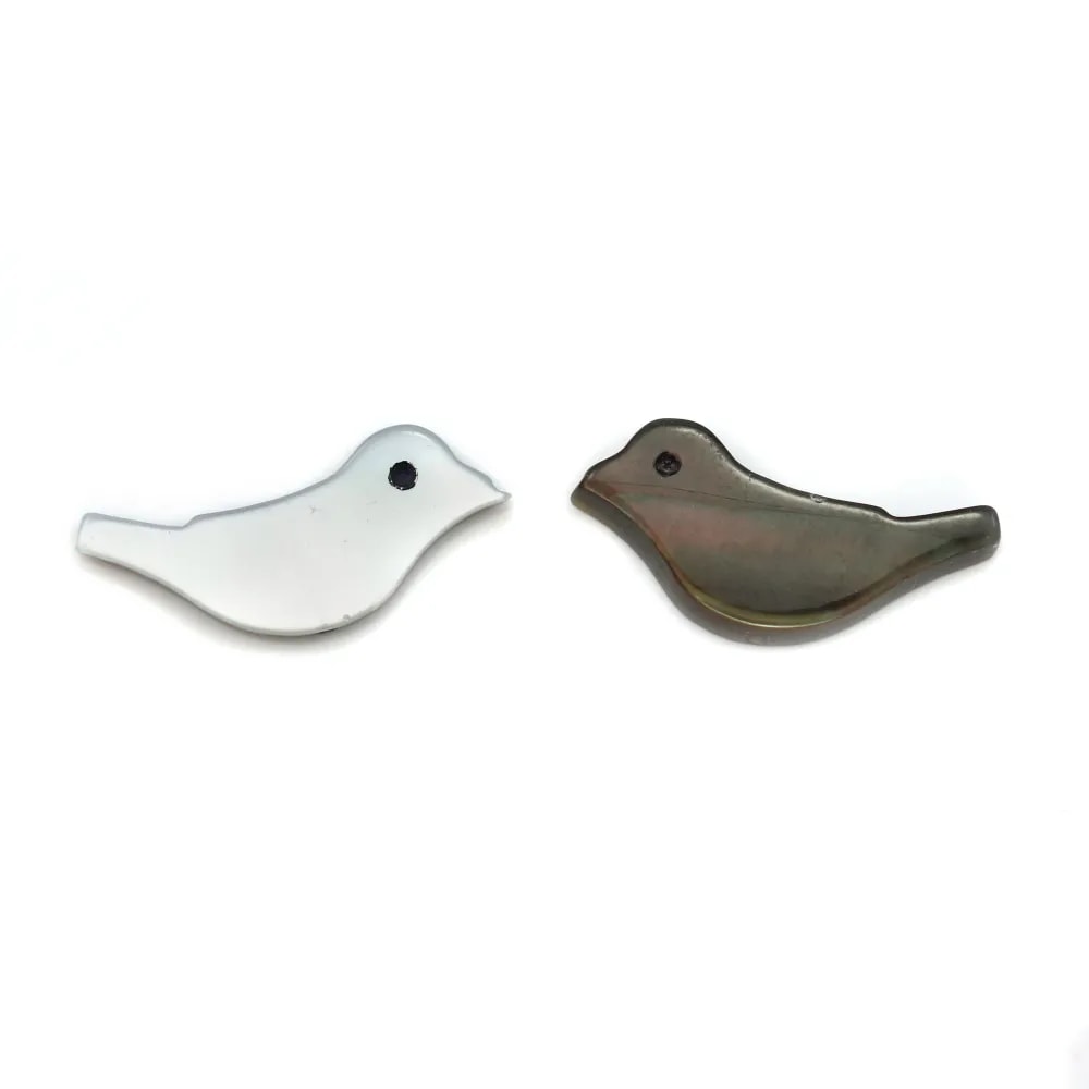 Nacre grise en forme d'oiseau 6x15mm x 2pcs