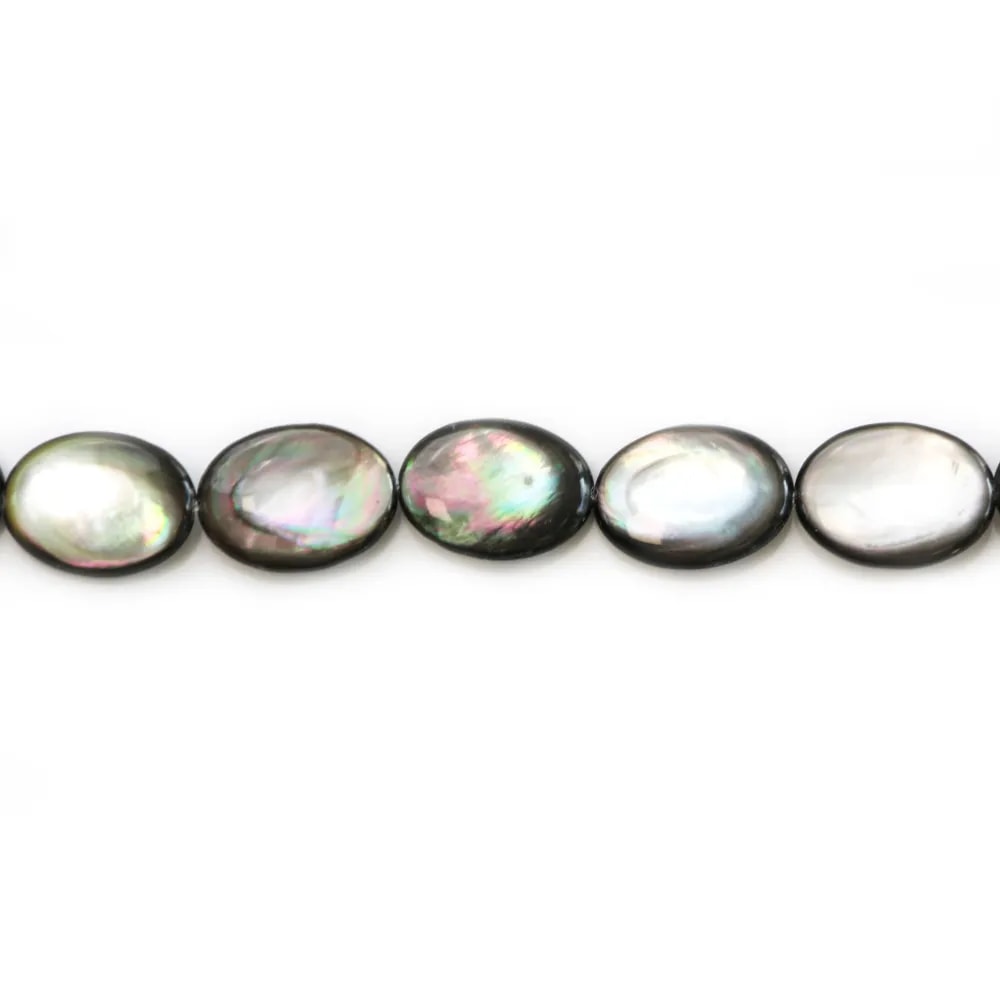 Nacre grise en forme d'oval bombé 15x20mm x 2pcs