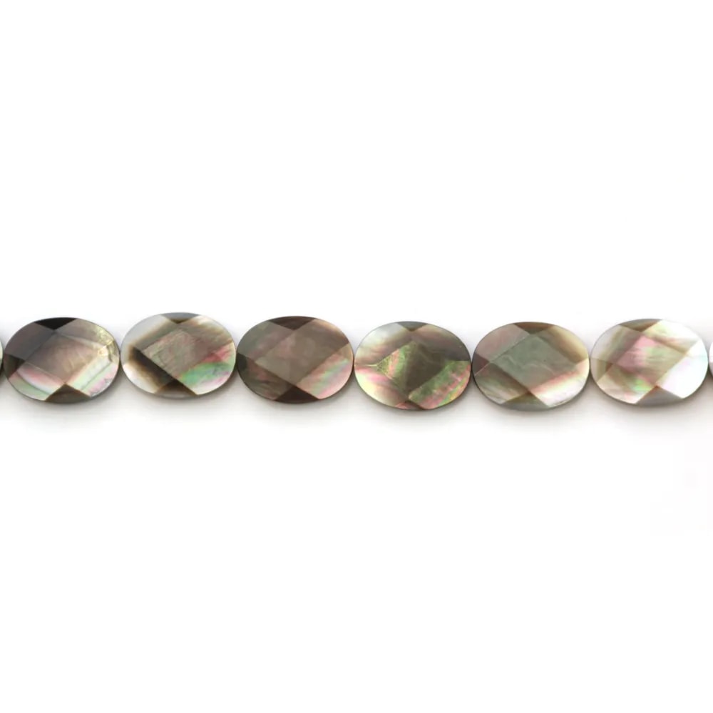 Nacre grise en forme d'ovale facetté 12x16mm x 6 pcs