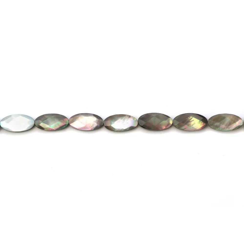Gray mother-of-pearl faceted oval beads 8x16mm x 4 pcs