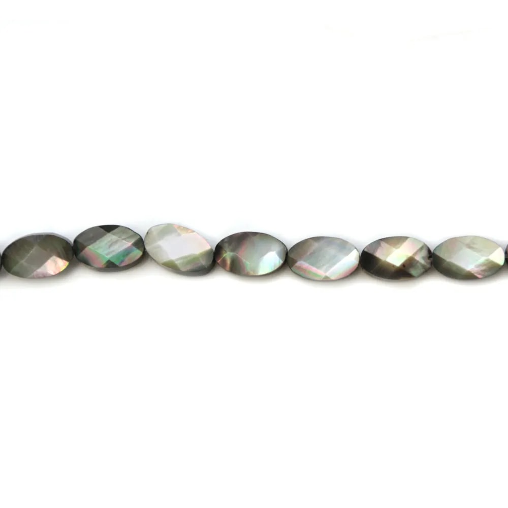 Nacre grise en forme d'oval facetté 6x10mm x 6 pcs