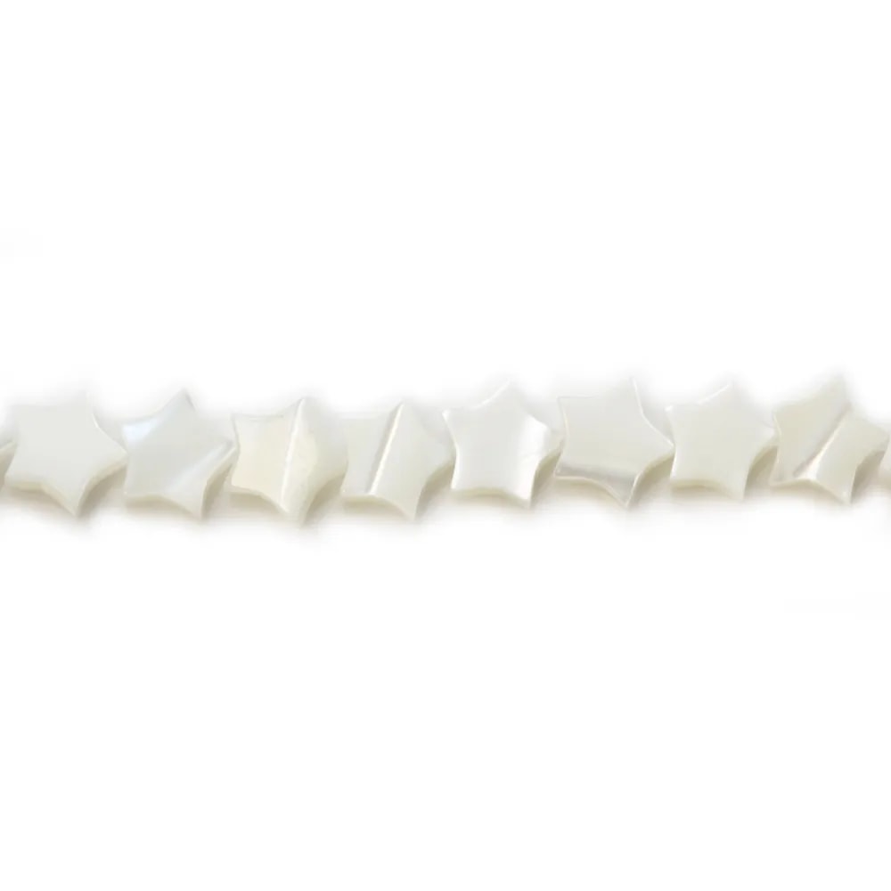 White mother-of-pearl star beads on thread 8mm x 40cm