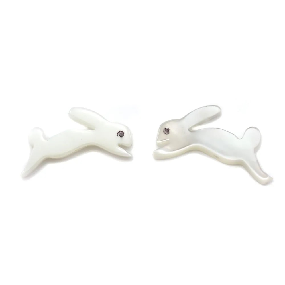Nacre blanche en forme de lapin 8x15mm x 2pcs
