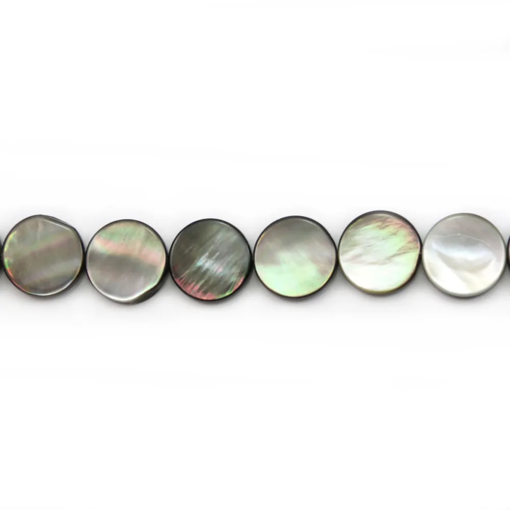 Nacre grise en ronds plats sur fil 15mm x 40cm