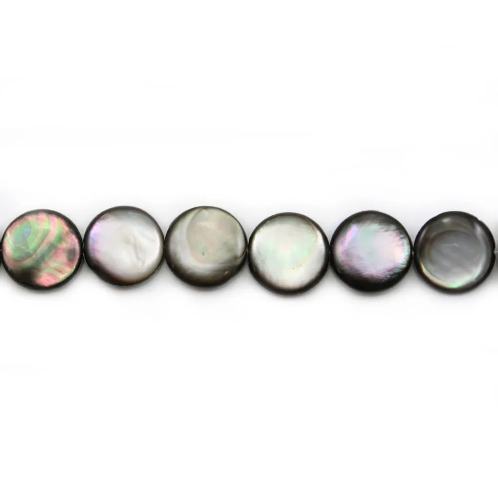 Nacre grise en ronds bombés sur fil 16mm x 40cm