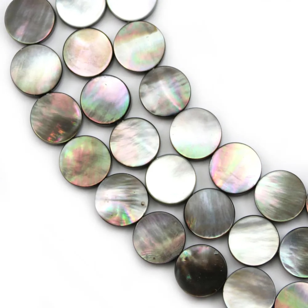 Nacre grise en rond plat sur fil 12mm x 40cm