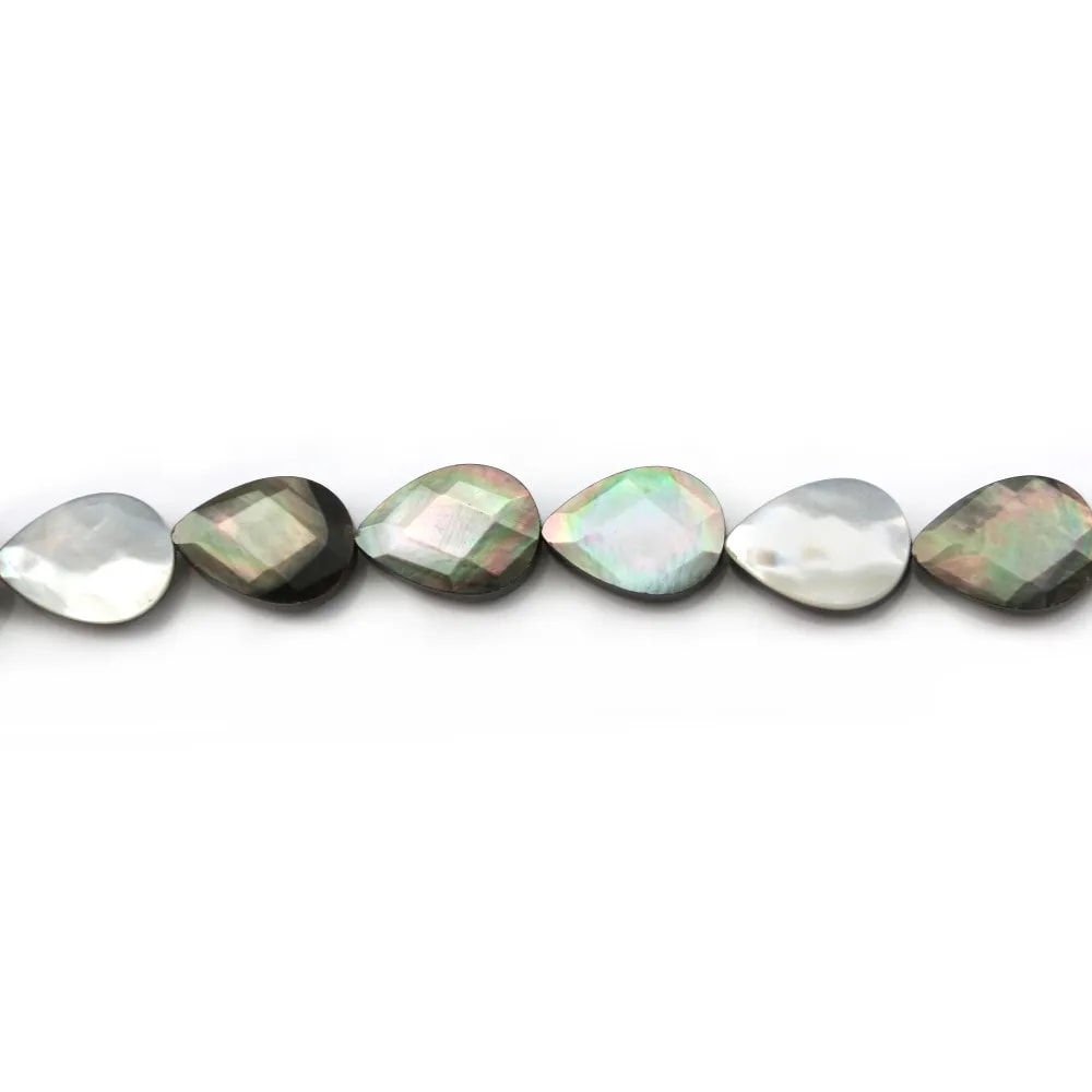 Nacre Grise Goutte Plate Facette 10x14 mm x 4 pcs