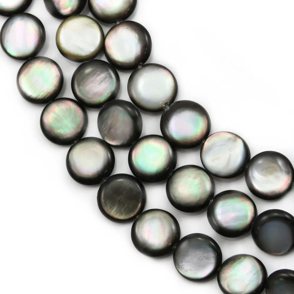 Nacre grise en ronds bombés sur fil 13mm x 40cm