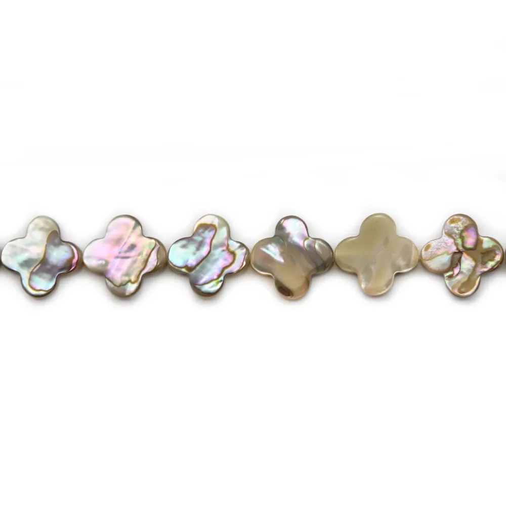 Nacre d'abalone en forme de trèfle sur fil 13mm x 40cm