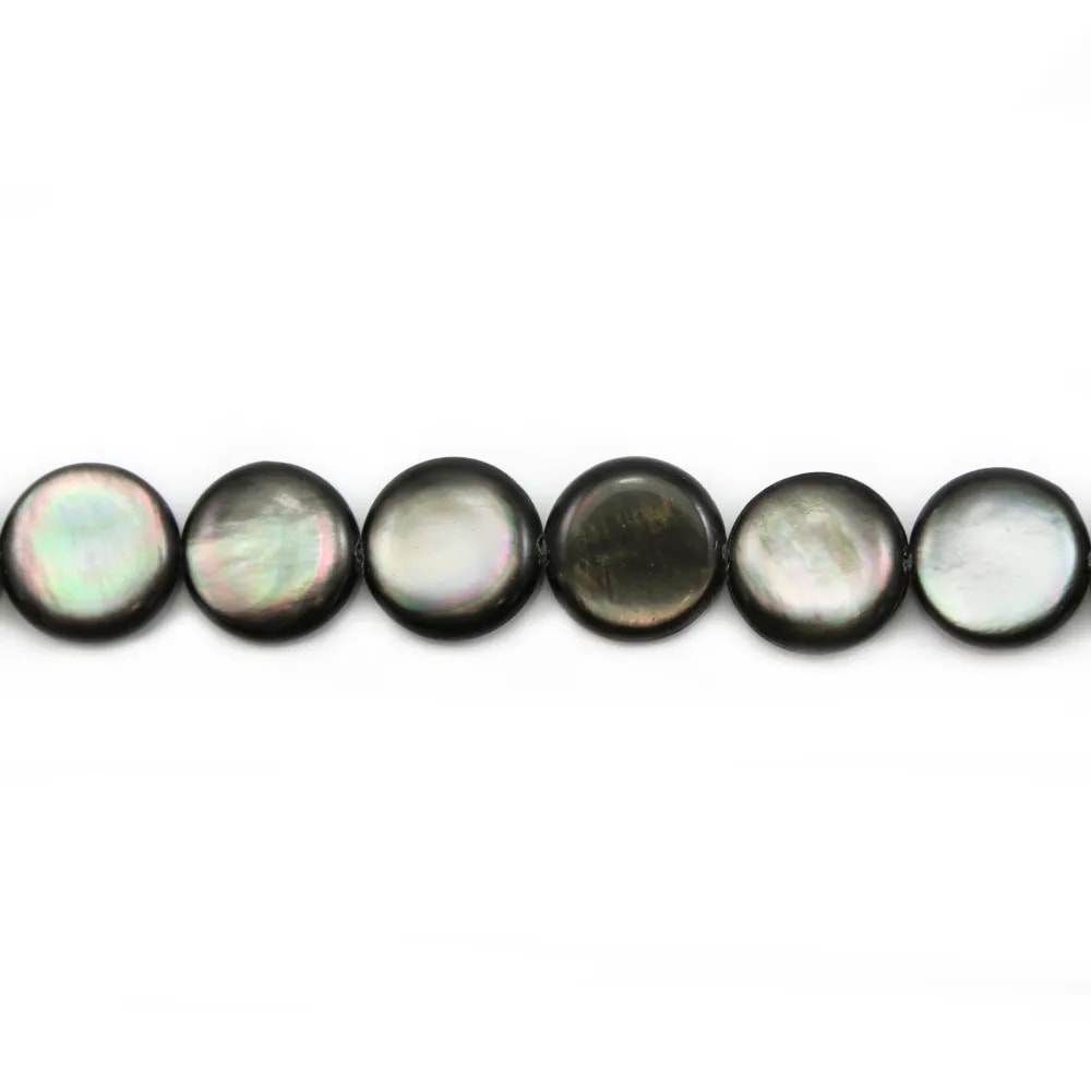 Nacre grise en ronds bombés sur fil 10mm x 40cm