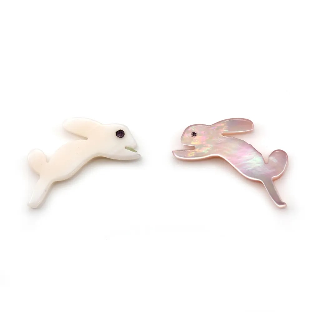 Nacre rose en forme de lapin 8x15mm x 1pc