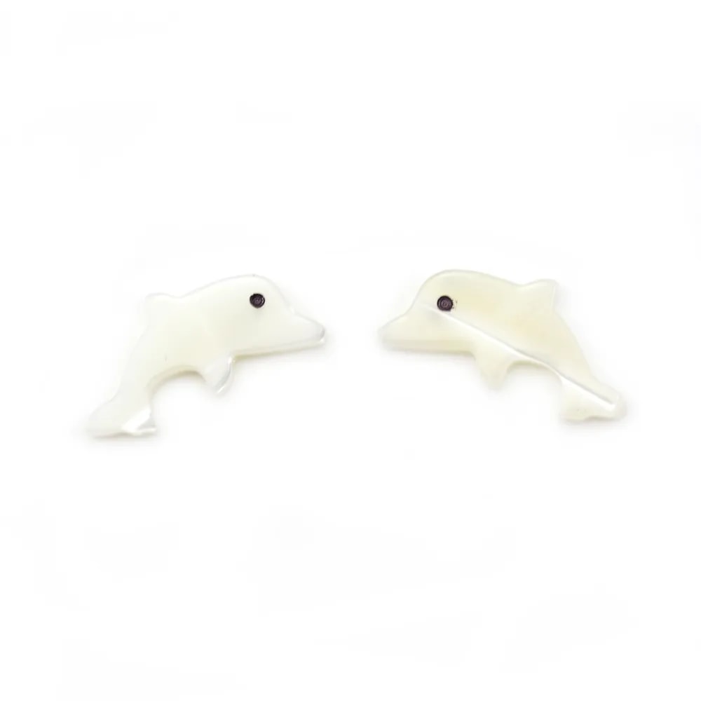Nacre blanche en forme de dauphin 8x15mm x 2pcs