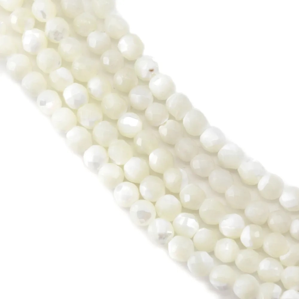 White mother-of-pearl faceted round beads on thread 3mm x 40cm