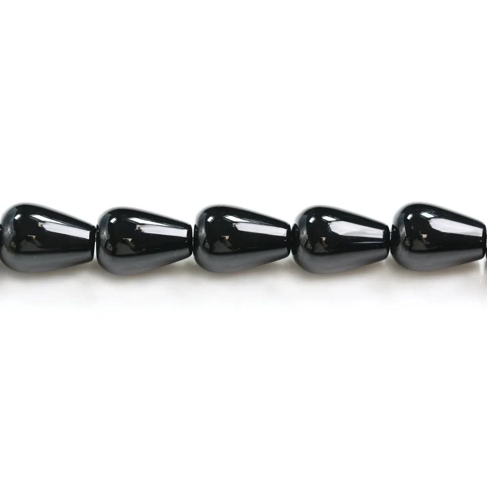 Agate in black color, in shape of a drop, 13 * 20mm x 2pcs