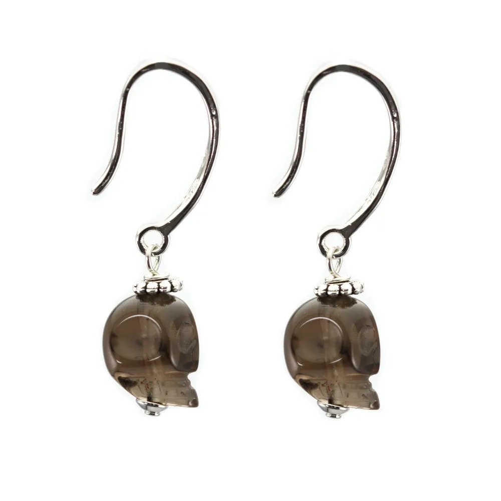 Boucles d'oreilles argent 925 Quartz fumé tête de mort x 2pcs