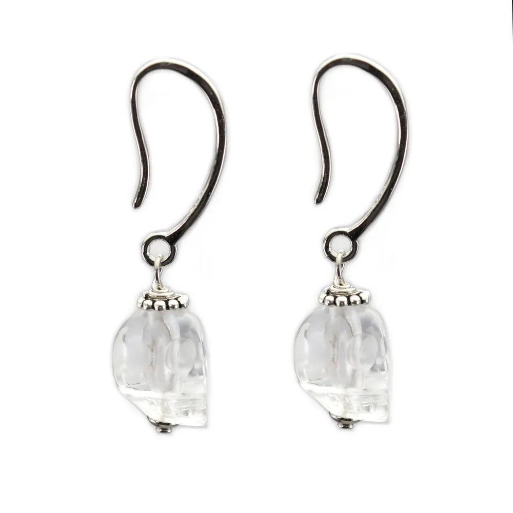 Brinco, prata 925 Crânio de cristal de rocha x 2pcs