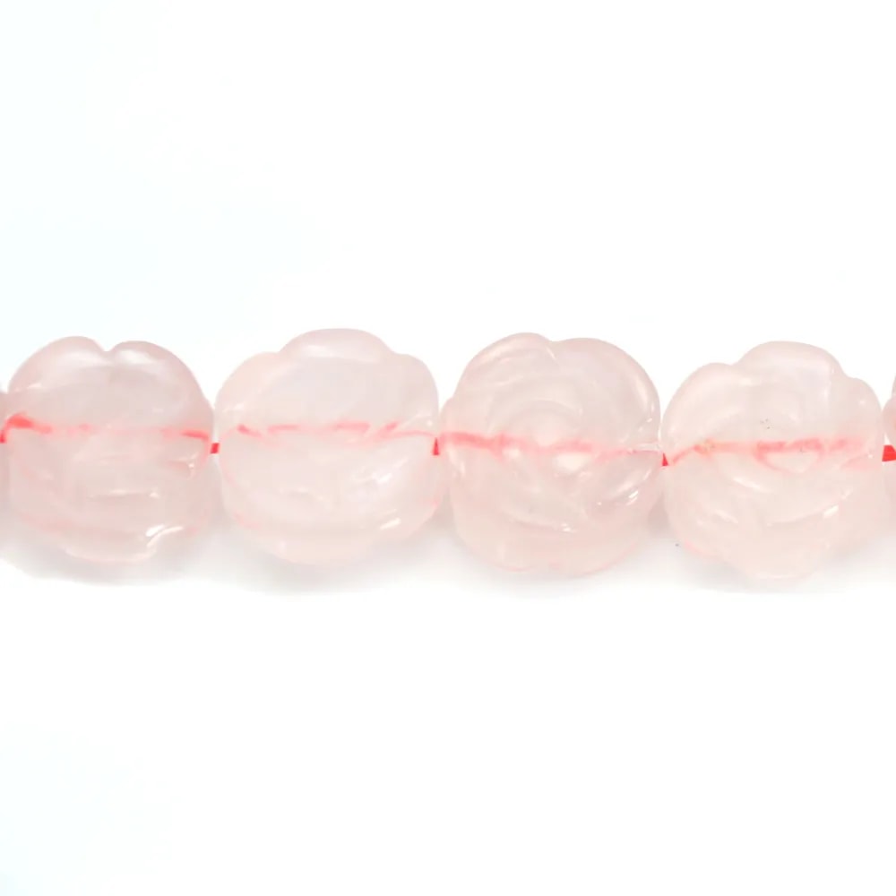 Flor tallada de cuarzo rosa 14mm x 2pcs