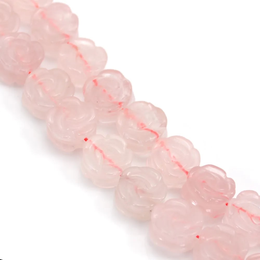Rose quartz flower carved 14mm x 40cm