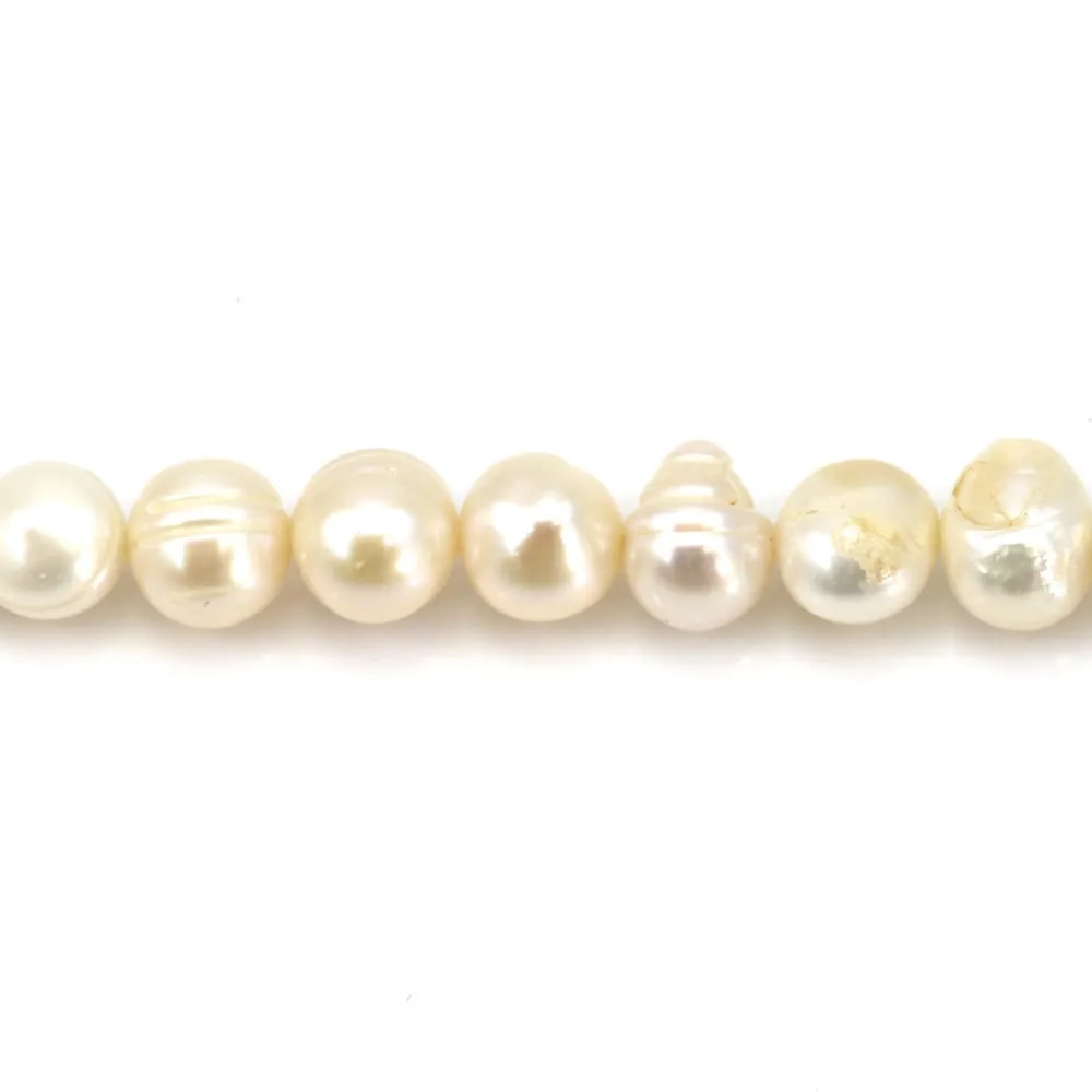 Perles de culture d'eau douce, blanche, ovale/irrégulière, 7-9mm x 40cm