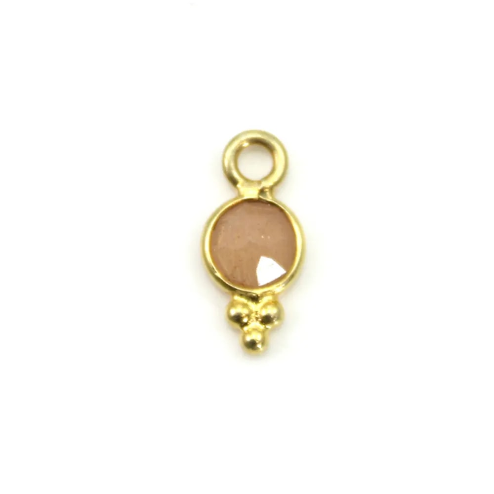 Breloque en Pierre de lune orange ronde facettée serti argent 925 doré à l'or fin 5x11mm x 1pc