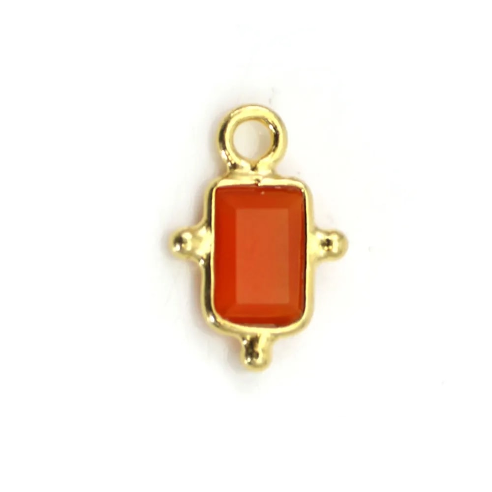 Breloque en Cornaline rectangle facetté  sur argent doré 8x12mm x 1pc