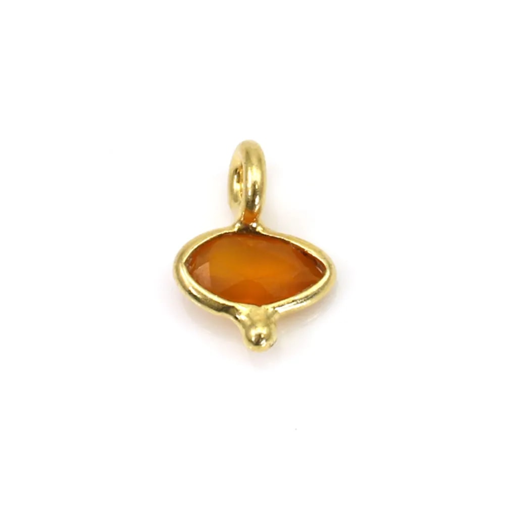 Breloque en Cornaline oeil facettée sur argent doré 7x9mm x 1pc