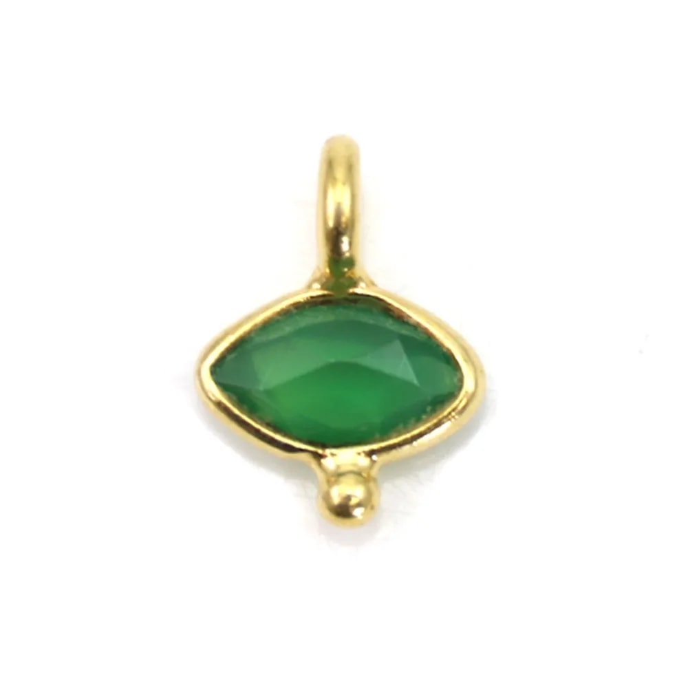 Breloque en Agate verte oeil facettée 7x9mm sur argent doré x 1pc