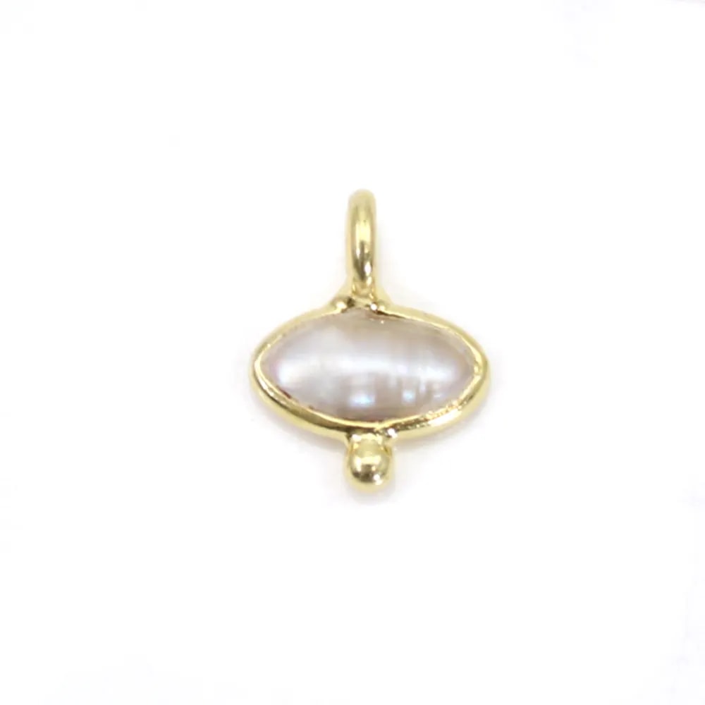 Breloque en Perle d'eau douce oeil facettée sur argent doré 7x9mm x 1pc