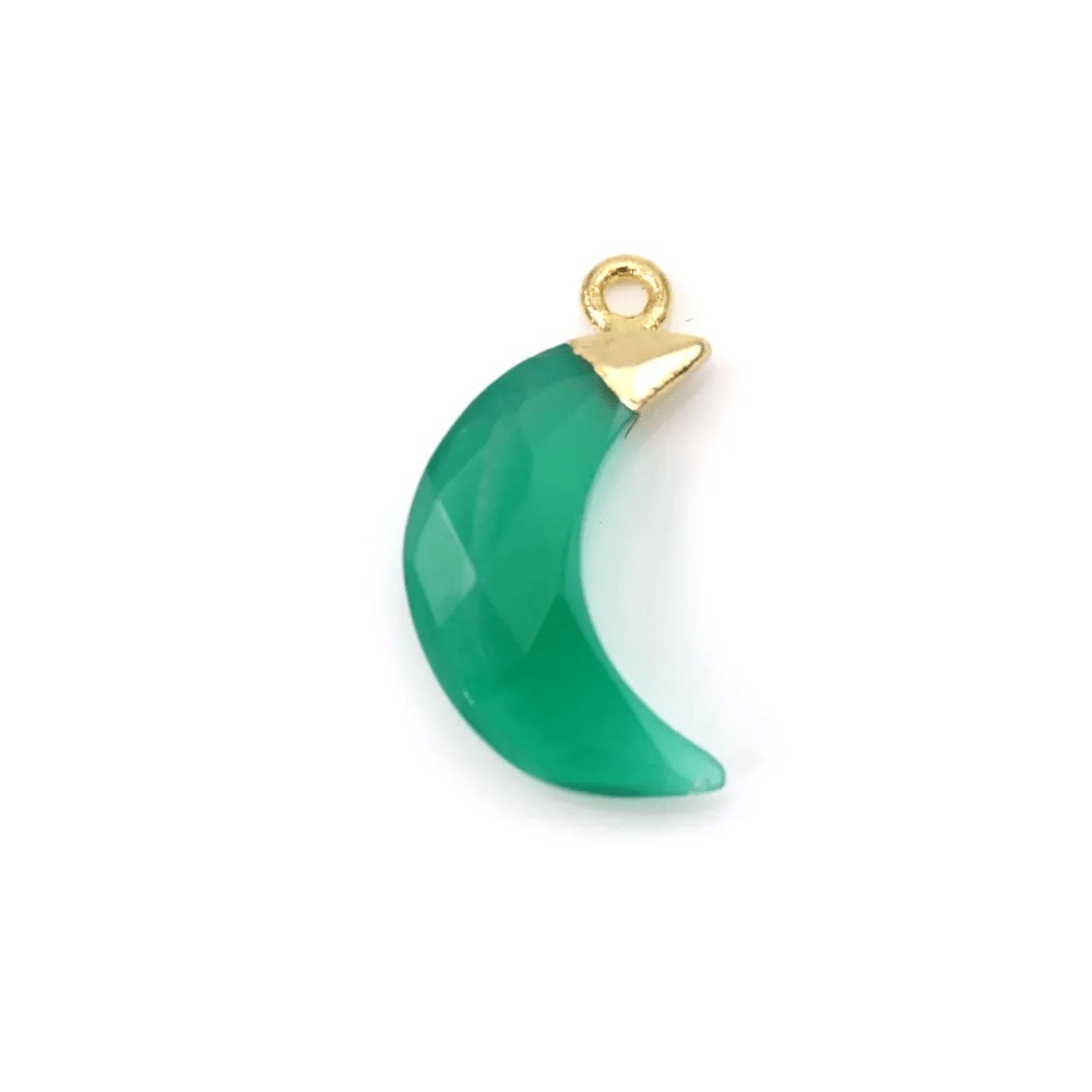 Pendentif Agate vert Lune facettée argent 925 doré à l'or fin 11x19mm x 1pc