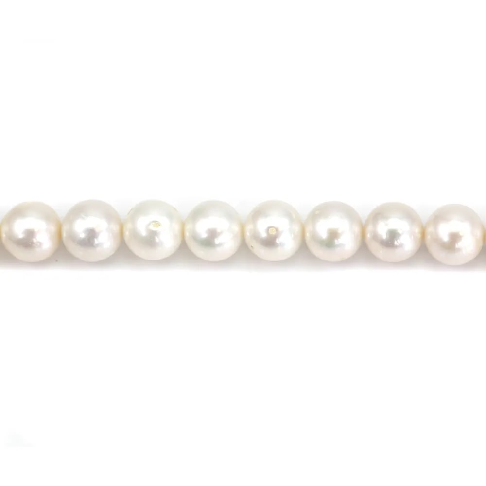 Perle de culture d'eau douce, blanche, ronde, 9.5-10mm x 40cm