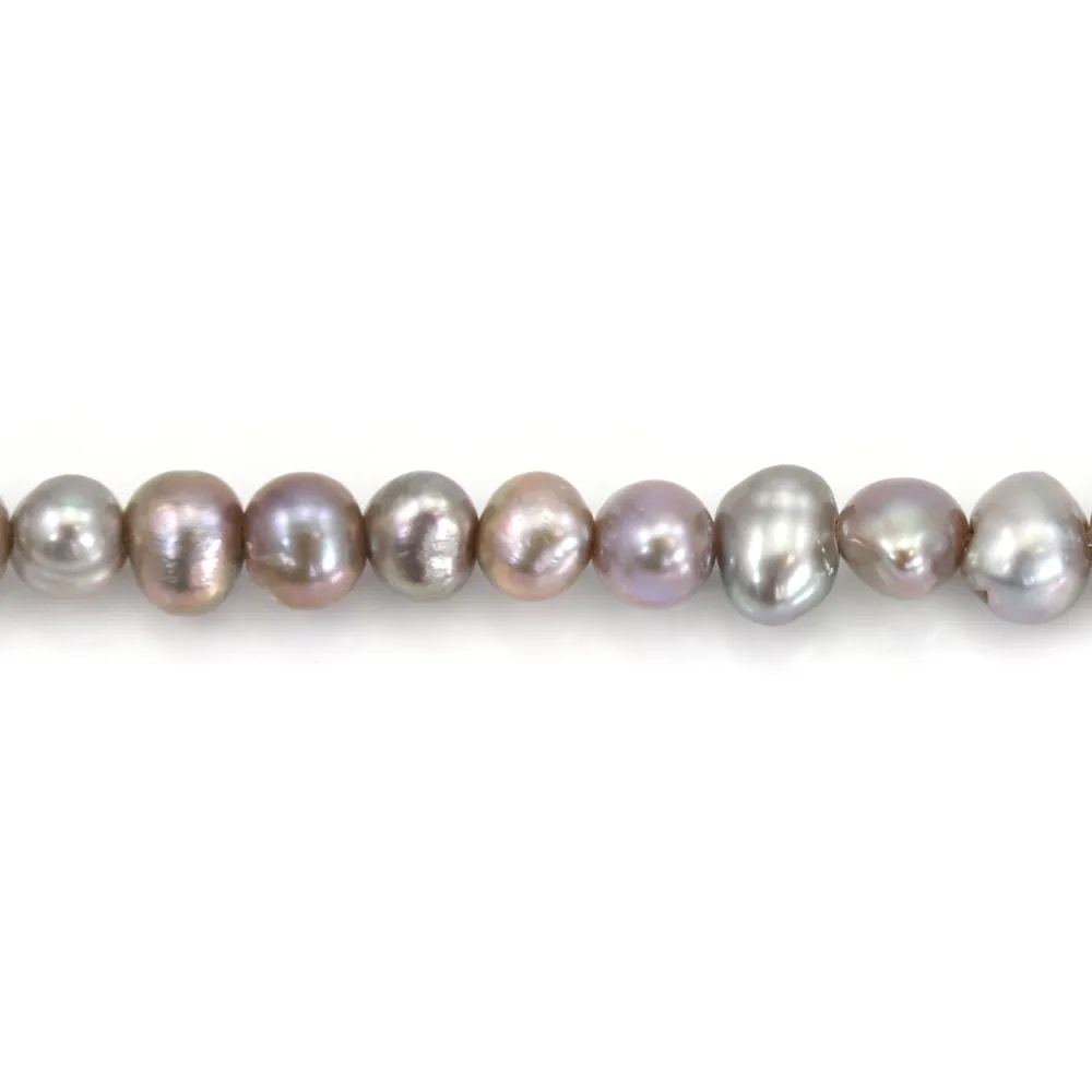 Perles de culture d'eau douce, gris, ovale/irrégulière, 5-6mm x 39cm