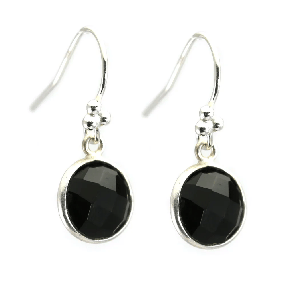 Boucles d'oreilles argent 925 Onyx ronde sertie x 2pcs