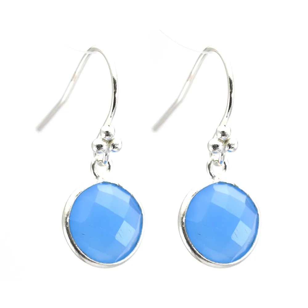 Ohrring Silber 925 Chalcedon rund gefasst x 2pcs