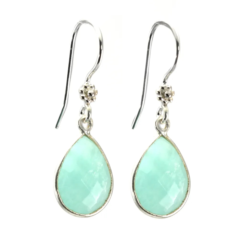 Boucles d'oreilles Amazonite goutte serti 10x14mm - Argent 925 x 2pcs